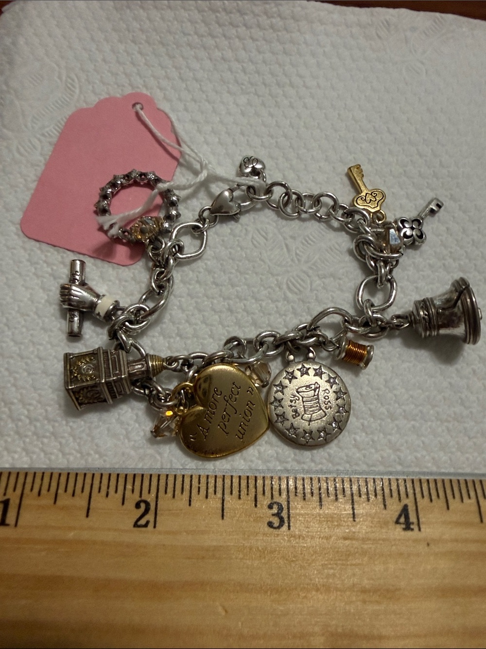 Silver and Gold Two-Tone Charm Bracelet - Women Jewelry